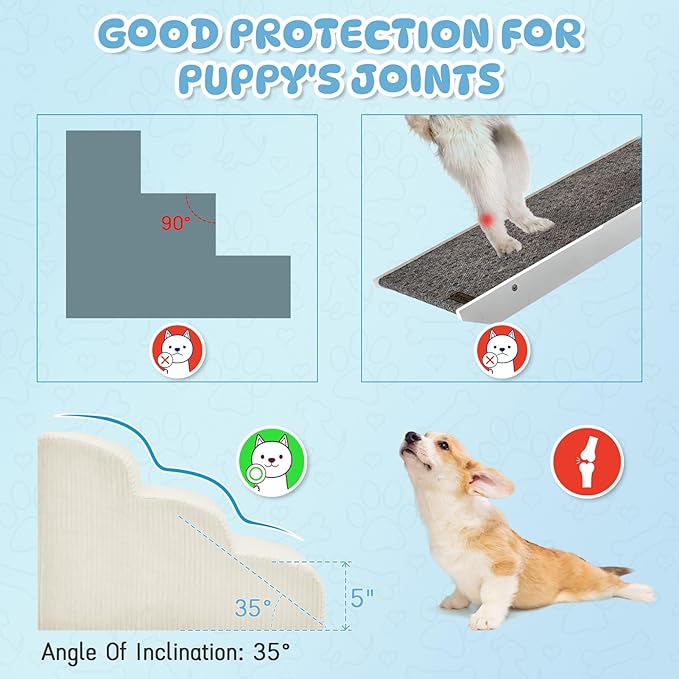 Mesa Lemon Dog Stairs & Steps for High Beds, 2 Steps High Density Foam Waterproof Dog Ramp for Small Dogs and Cats, Pet Stairs with Washable Cover for Bed, Couch, Sofa and Car, Beige (H: 11.8")