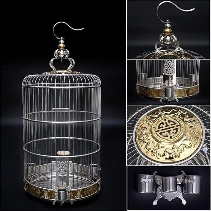 Bird Cage Stainless Steel Birdcages Metal Round Bird Cage House Carrier Creative Retro Carriers for Home Garden Home Decor(45.5 * 63cm)