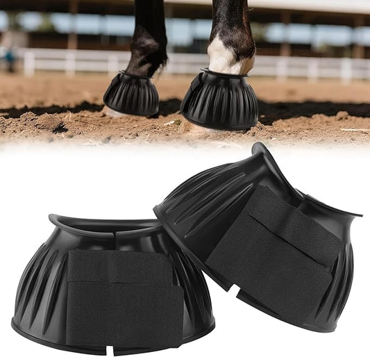 1 Pair Horse Bell Boots - No-Rub Design for Hoof Protection, Shock-Absorbing Rubber, Quick Hook & Loop Closure, Turnout & Training Use
