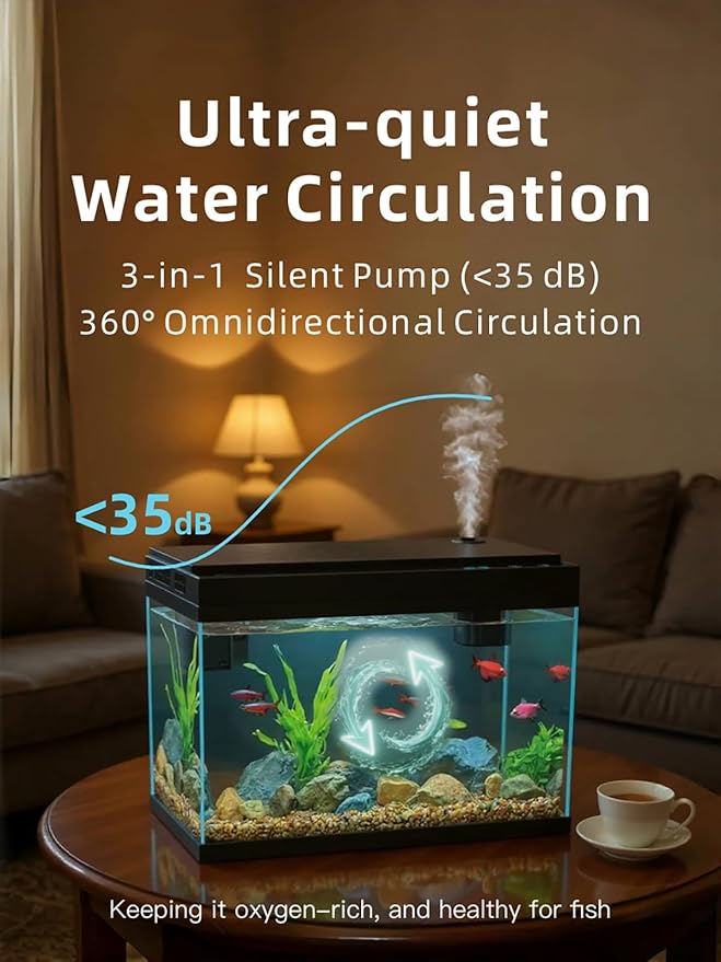 BARKBUDDY Fish Tank 2.4 Gallon Aquarium Kit, Self Cleaning Fish Tank, 7-Color Light 3-in-1 Quiet Pump Betta Fish Tank, Gold Fish Aquarium Starter Kit with Filter for Home, Office Corner