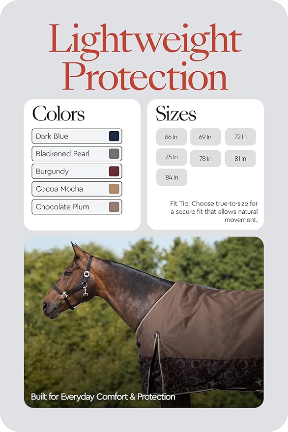HORZE Glasgow Lightweight Waterproof Horse Turnout Blanket (100g Fill) - Chocolate Plum - 78 in