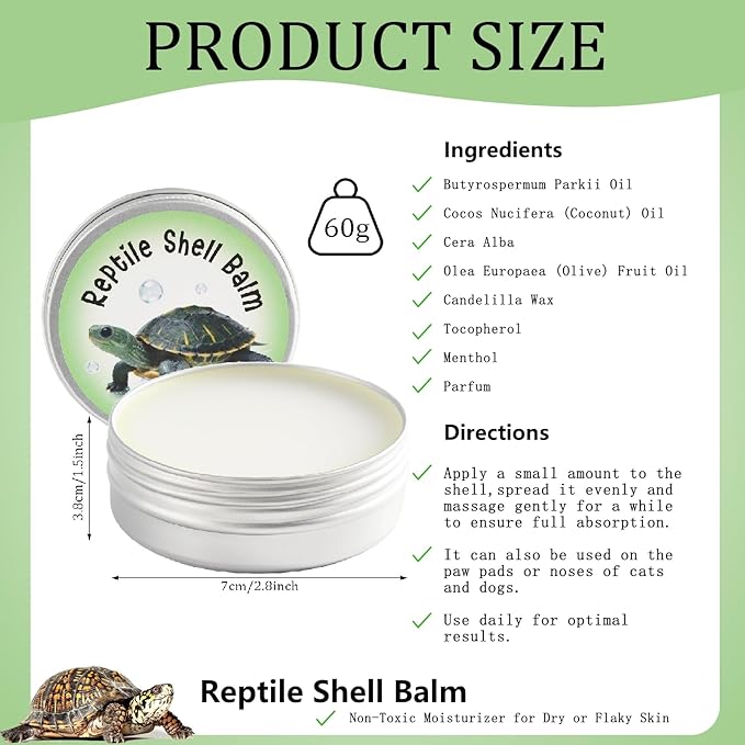 Reptile Shell Balm 2 oz Turtle Shell Care Conditioner Skin Moisturizer Cream for Tortoise Habitat Accessories, Lizard, Reptiles in Dry Environment Prevent Skin Dryness on Basking Platform, Tank, Rock