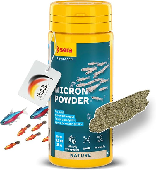 Sera Micron Powder 50ml (1,7 fl oz) | Ultra-Fine Fry Food with Krill & Spirulina for Fish & Amphibian Larvae | Free from Dyes & Preservatives | Supports Growth & Color