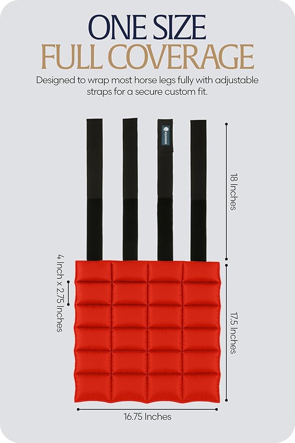 Equinavia Cool Relief Therapy Ice Boots Leg Wraps Pair for Horses, Gel Pack with Adjustable Straps | 16.5" x 15.5" with Storage Bag - Red - Pair - One Size