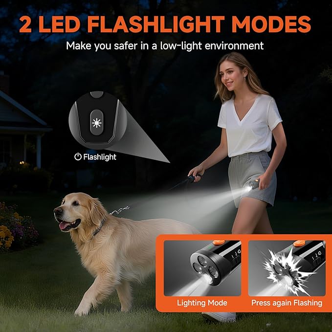 URCHIN Dog Bark Deterrent Device, 3X Ultrasonic Anti Barking Device 6 Modes Dog Trainer Rechargeable & Portable Safe Bark Control Indoor Outdoor for All Dogs with LED Flashlight - Black