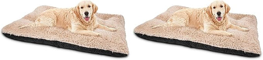 JOEJOY Large Dog Bed Crate Pad, Deluxe Plush Washable Dog Beds Fulffy Soft Kennel Pad Anti-Slip Pet Sleeping Mat for Extra Large Medium Small Dogs, 40" x 27", Beige (Pack of 2)