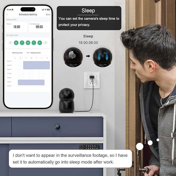 Indoor Camera,2K Cameras for Home Security with App Motion Detection Auto Tracking Alarm Live Notice Schedule Default Location,Pet Camera with Night Vision,2.4 GHz,Black, 2 Pack