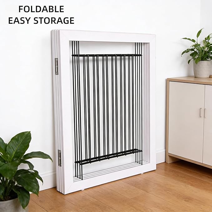 ZJSF Freestanding Dog Gate Indoor, Foldable Dog Fence for Doorways,Hallways or Stairs, Sturdy Wood Extra Wide Pet Gate with Support Feet,White,32 "Height-4 Panels