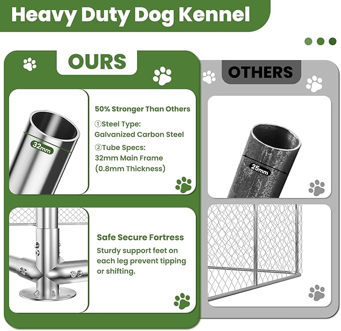 20x10 FT Heavy Duty Outdoor Dog Kennel with Waterproof Cover, UV-Resistant Roof, and Secure Locking Mechanism for Dogs, Durable Metal Enclosure for All Weather Conditions(240x120x84IN)