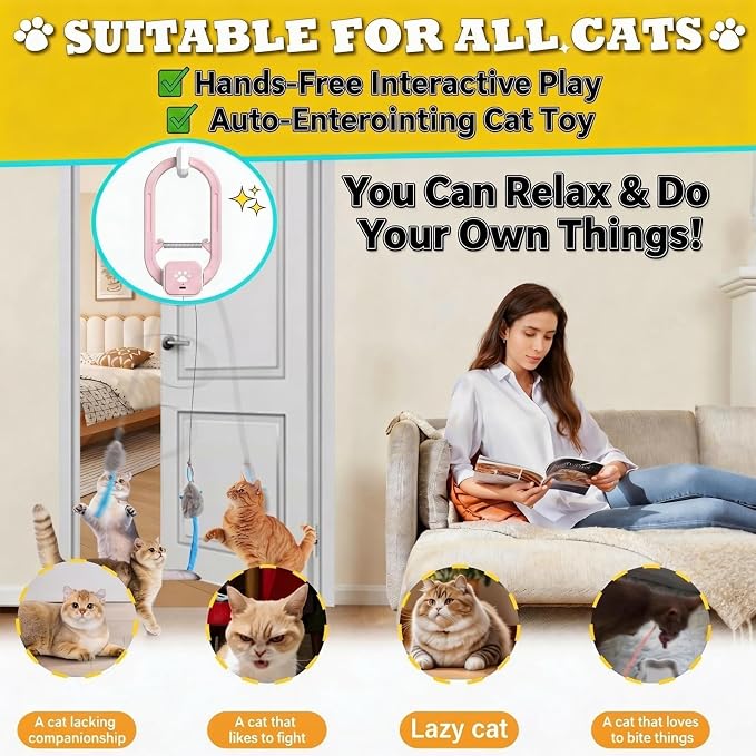 Interactive Cat Toy, Electric Cat Teaser, Door Clip, 2 Motion Modes,Pink - Image 2