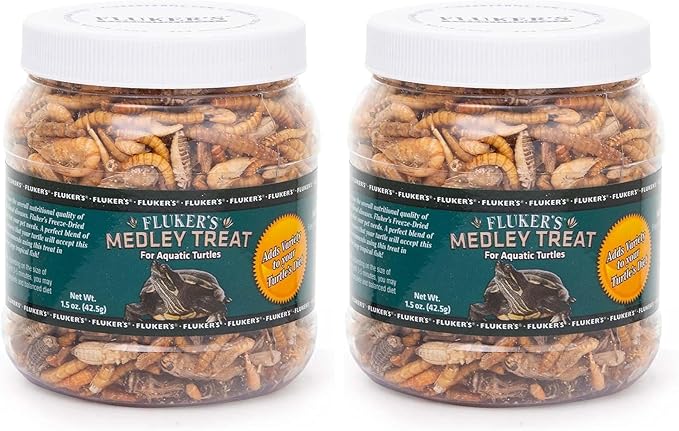 Fluker's Medley Treat for Aquatic Turtles,River Shrimp,Mealworms,and Crickets,1.5 oz,(Pack of 2)