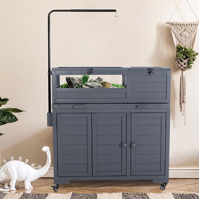 Agitree Premium Reptile Habitat Enclosure for Tortoises, Lizards, and Snakes - Adjustable Lighting, 360° Wheels, Easy-Clean Design, and Secure Ventilation- (Dark Gray)
