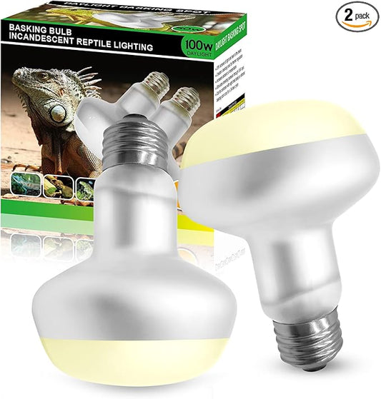 Reptile Heat Lamp Bulbs, 2-Packs 75W 3000H Heat Bulb with E26 Socket, UVA Basking Light for Bearded Dragons/Lizards/Turtles/Geckos/Snakes/Chameleons with Natural Sunlight Simulation