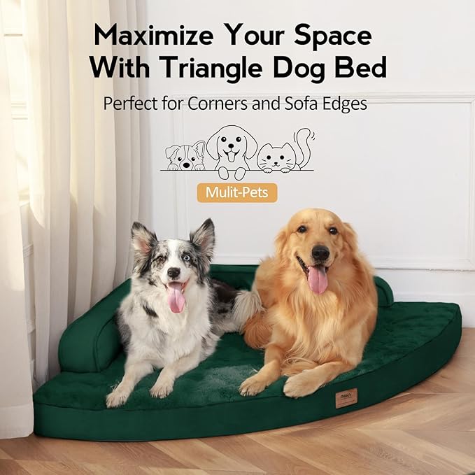 MEKIY Large Orthopedic Dog Bed with Sides Big Dog Beds with Removable Washable Cover Non-Slip Waterproof Pet Bed for Medium Large Dogs - Dark Green L