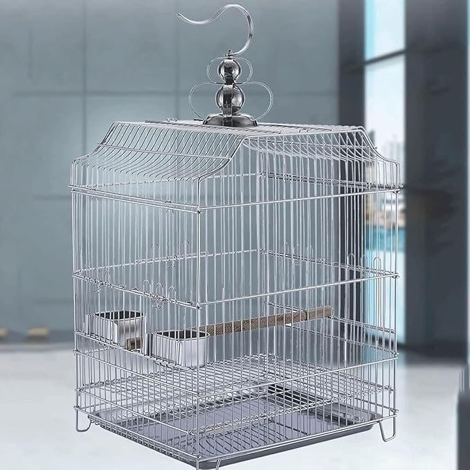 Bird Cage Hanging Bird Aviary Stainless Steel Tall Tiel Cage Parrot Cage Flight Birdcag Bird Carrier Travel Cage w/Detachable Tray