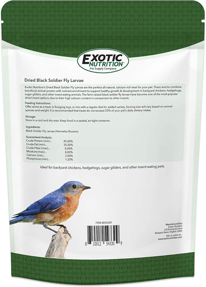 Bulk Dried Black Soldier Fly Larvae (10 oz.) - High-Calcium Insect Treat - Chickens, Wild Birds, Hedgehogs, Bluebirds, Reptiles, Sugar Gliders, Opossums, Skunks, Lizards, Bearded Dragon, Fish