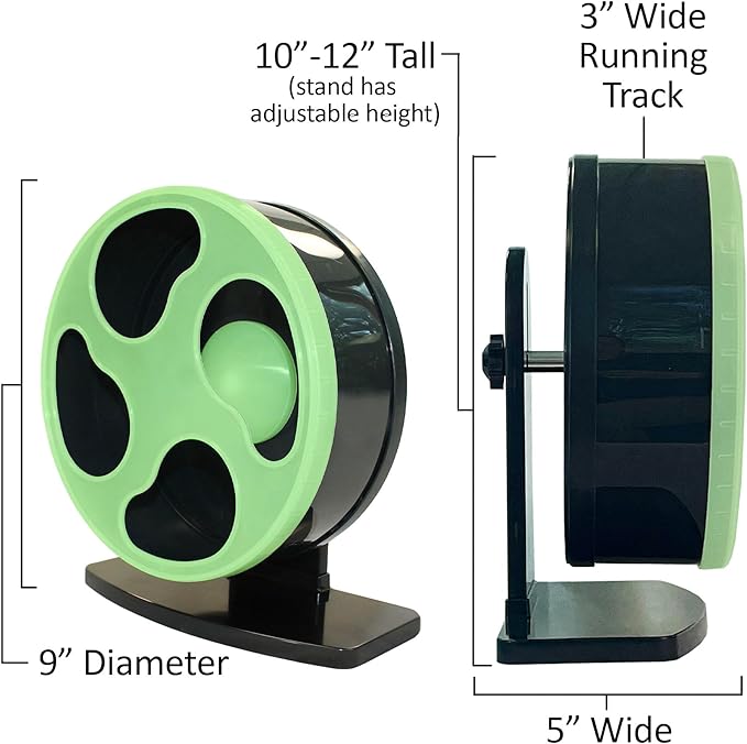 Moon Runner 9" Exercise Wheel for Hamsters - Super Silent Glow in The Dark Wheel with Adjustable Stand