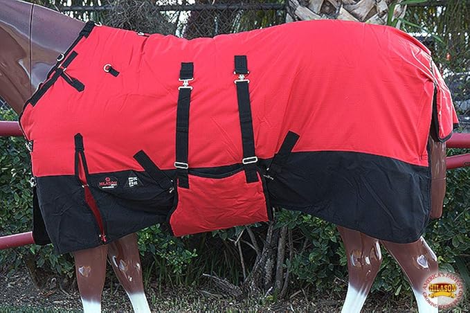 HILASON 1200D Winter Waterproof Poly Horse Turnout Blanket Belly Wrap Red | 82 in