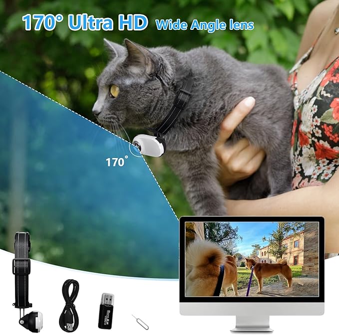 ehomful HD 1080P Cat POV Camera Collar with Video Record, Mini Small Sports Video Cameras, Body Cam Outdoor/Inoor No WiFi, Unique Pet Supplies Gift for pet Owners, Dog Moms, cat dads, Ideal Gift