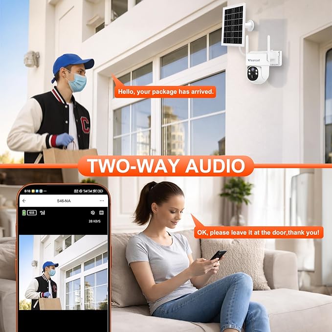 4G LTE Cellular Security Camera Upgraded, Lifetime Free Unlimited Data, Built-in VSIM Card, 360° Live View, AI PIR Motion Sensor Detection, Solar Powered Wireless Outdoor