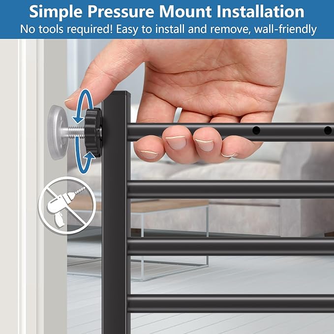 Malier Indoor Dog Gate with Door, 26-41" Extra Wide Full Metal Pet Gate Short Dog Gate for Stairs, Pressure Mount 20'' Tall Small Puppy Gate, Easy Step Over Low Gate for Doorways