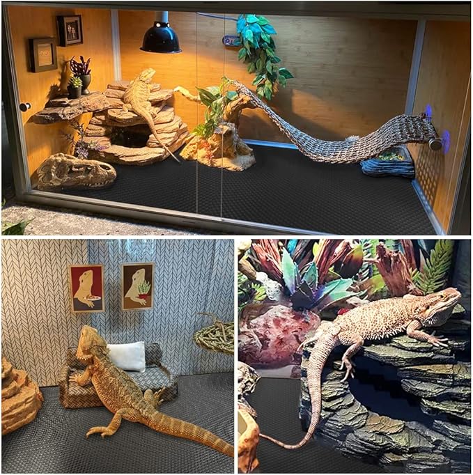 24 × 118" Large Reptile Carpet,Bearded Dragon Tank Accessories,Reptile Mat, Leopard Gecko Substrate,Bearded Dragon Tank Flooring,Snake,Tortoise Bedding(24" × 118 ", 1 PCS Black Thicker Mat)