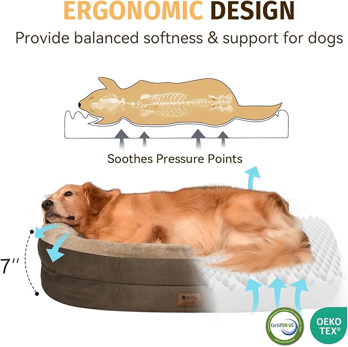 Orthopedic Dog Bed for Medium Dogs, Waterproof Dog Bed with Removable Bolsters, Egg Crate Foam Pet Couch for Medium Size Dog with Machine Washable Cover & Non-Slip Bottom, Coffee