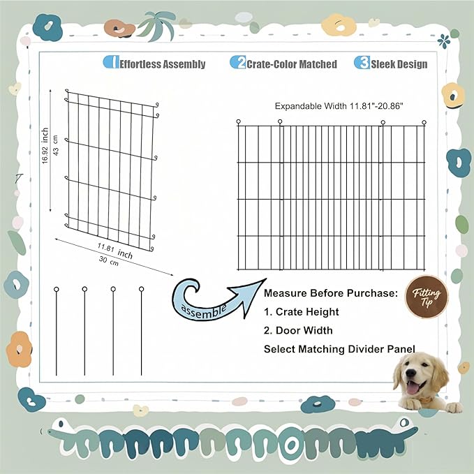 Dog Crate Divider Panel - 2 Pack Black Metal, Compatible with 24"-32" & Other Crate Sizes, 16.92" H x Adjustable Width 11.81"-20.86"(Dog Crate NOT Included)