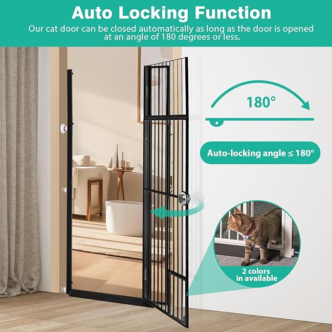 71" Extra Tall Pet Gate with Cat Door, Fits for 28.7"&37.5" Extra Wide Pressure Mounted Pet Barrier Auto-Close Safety Cat Gate with Walk Through Door Latch,Black, No Drill