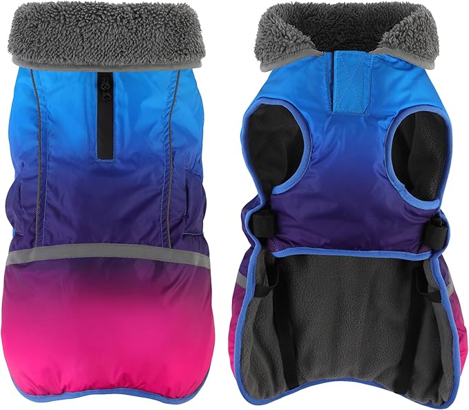 Dogcheer Warm Dog Coat, Waterproof Dog Winter Jacket Christmas Puppy Cold Weather Coats with Buckle, Reflective Adjustable Pet Snow Jacket for Small Medium Large Dogs - Gradient Blue-red, L