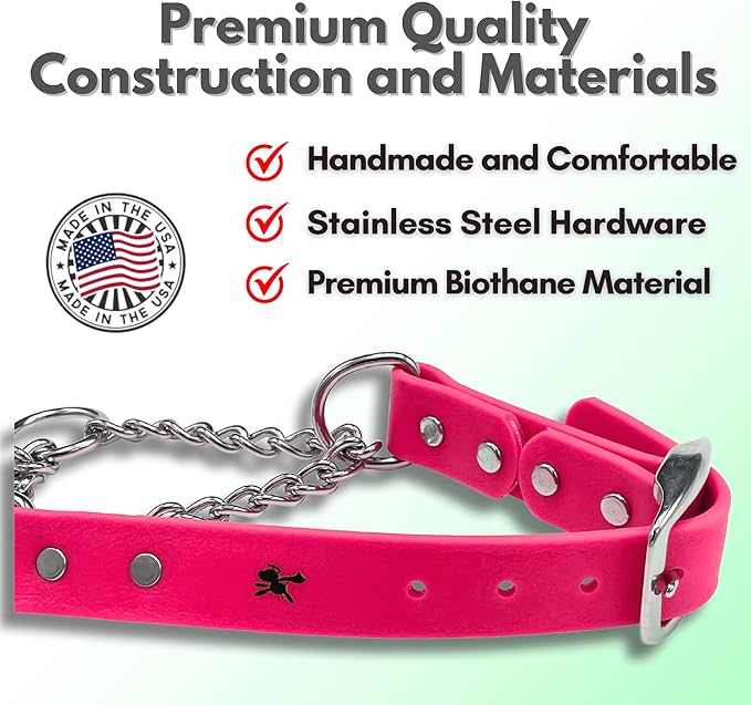 Martingale Collar for Dogs, Biothane, Stainless Steel Hardware, No Pull, Made in The USA, Professional Grade, XXS, Pink