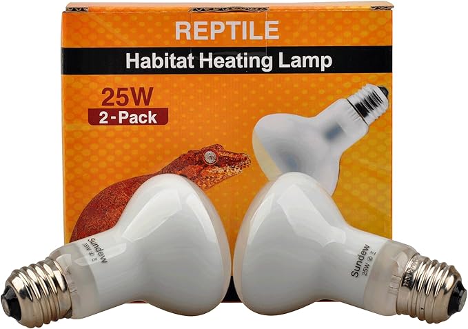 Sundew 2-Pack 25W/50W Reptile Heat Bulb, Dimmable Basking Spot Lamp for Reptiles & Amphibians, Daytime Heating Light for Bearded Dragon, Gecko, Lizard, Snake, Turtle - E26 Base (25, Watts)