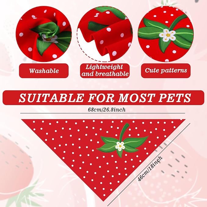 JarThenaAMCS 2Pcs Strawberry Dog Bandana Cute Summer Fruit Theme Triangle Pet Scarf Red Pink Adjustable Pet Neckerchief Bibs for Cat Dog Birthday Costume Accessories