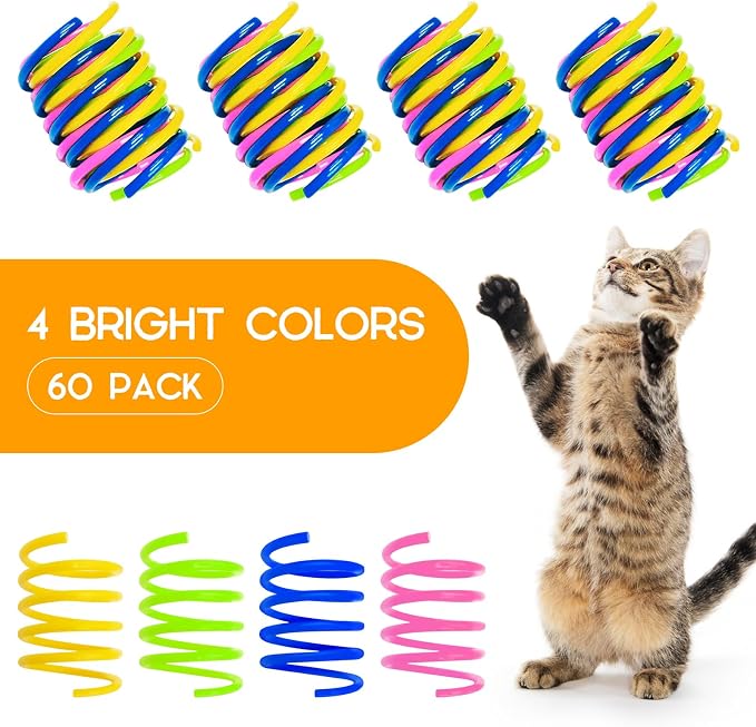 Kerros 60 Pack Plastic Cat Springs Toys for Indoor Cats,4 Colors - Image 4