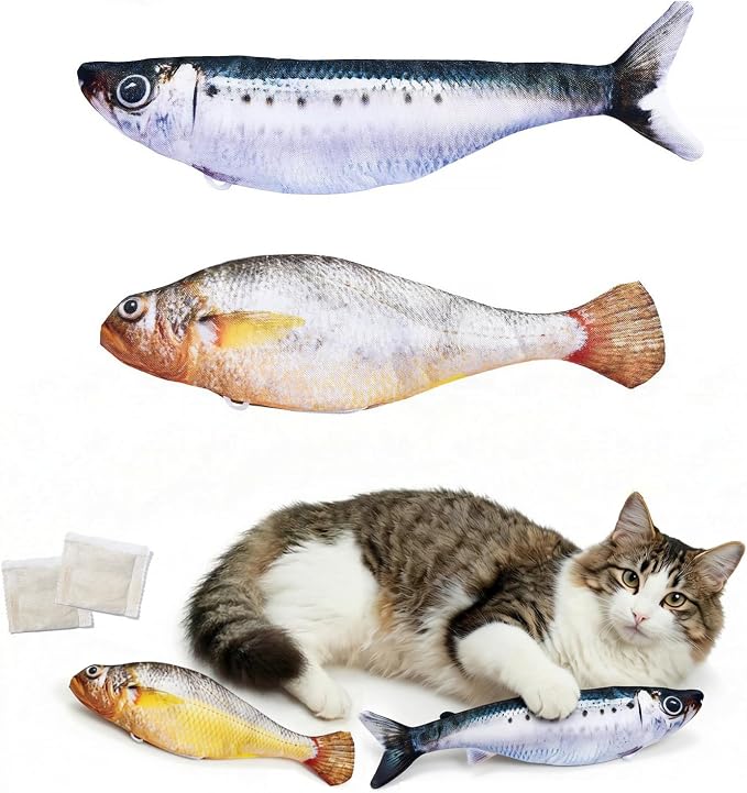 Realistic Floppy Fish Cat Toy with Catnip Toys for Cats Interactive Cat Toys for All Breeds Tap-Activated 3 Flapping Mode Sardine/Yellow Croaker,7.1 Inches,with Catnip,Rechargeable by Unknown
