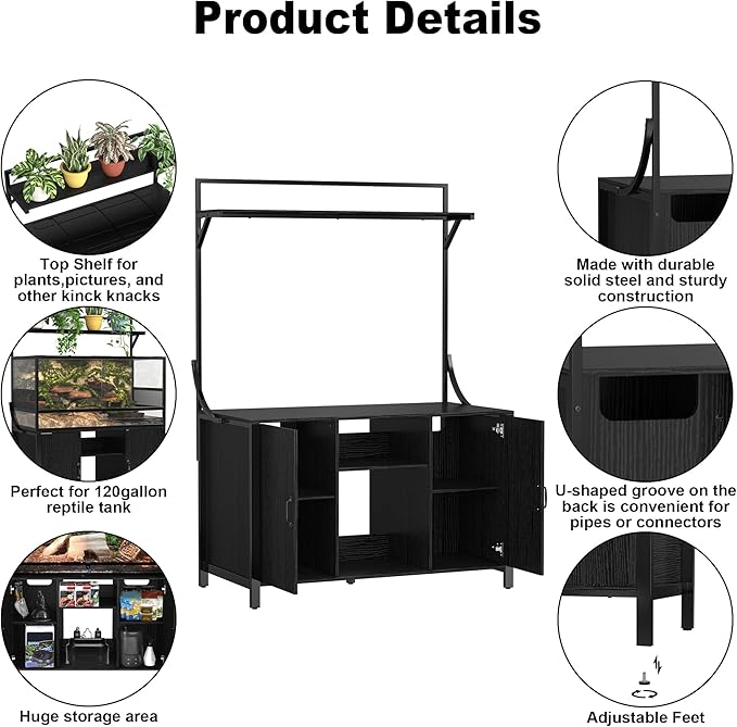 GDLF Reptile Tank Stand Terrarium Stand with Cabinet for Accessories Storage 48" X 24" Tabletop Fits up to 120 Gallon Bearded Dragon, Reptile Terrarium,Turtle Tank