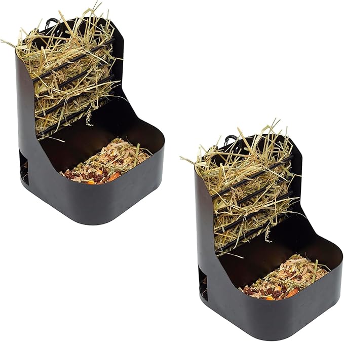 Hay and Food Feeder for Rabbit, Guinea Pig, Bunny, Chinchilla, Heavy Duty Metal Bin 5.5 x 5.5 x 7 inch (Pack of 2)