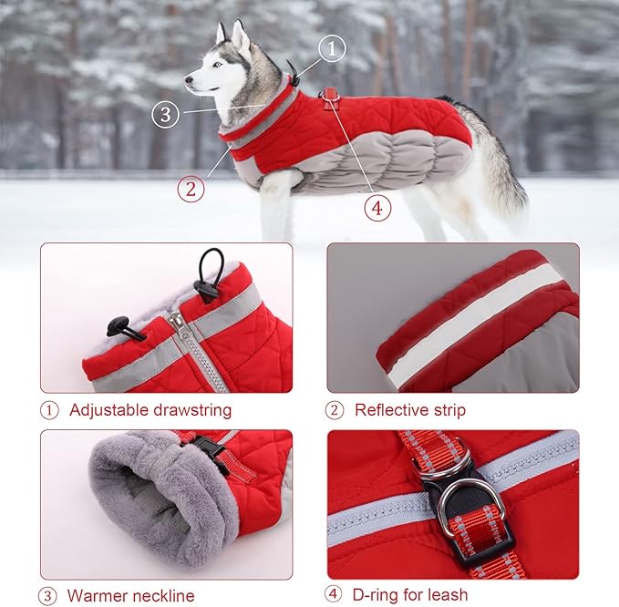 Lelepet Dog Coat Warm Dog Winter Coat Waterproof Dogs Jacket with Harness Built in Reflective Pet Fleece Vest Zip-Up Cold Weather Coats for Extra Large Dogs Turtleneck & Windproof Coats Great Dane 3XL