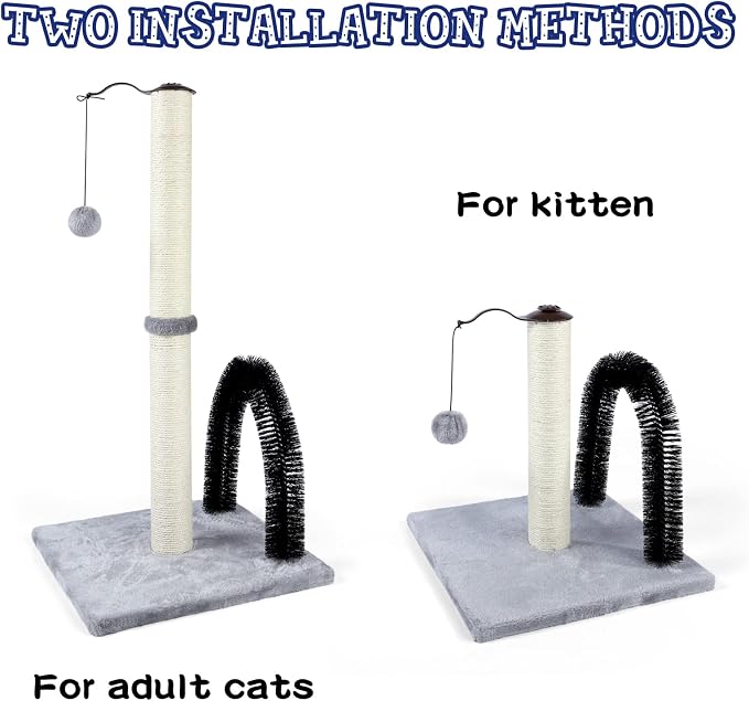 ANWA 32" Tall Cat Scratching Post with Arch Groomer, Natural Sisal, Gray - Image 6