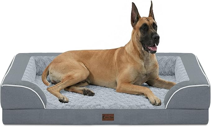 Orthopedic XXL Dog Beds, Waterproof Memory Foam Big Bolster Pet Bed for Extra Large Sized Dogs 53x42Inch, Non-Slip Bottom and Egg-Crate Foam Dog Couch Bed with Washable Removable Cover, Grey