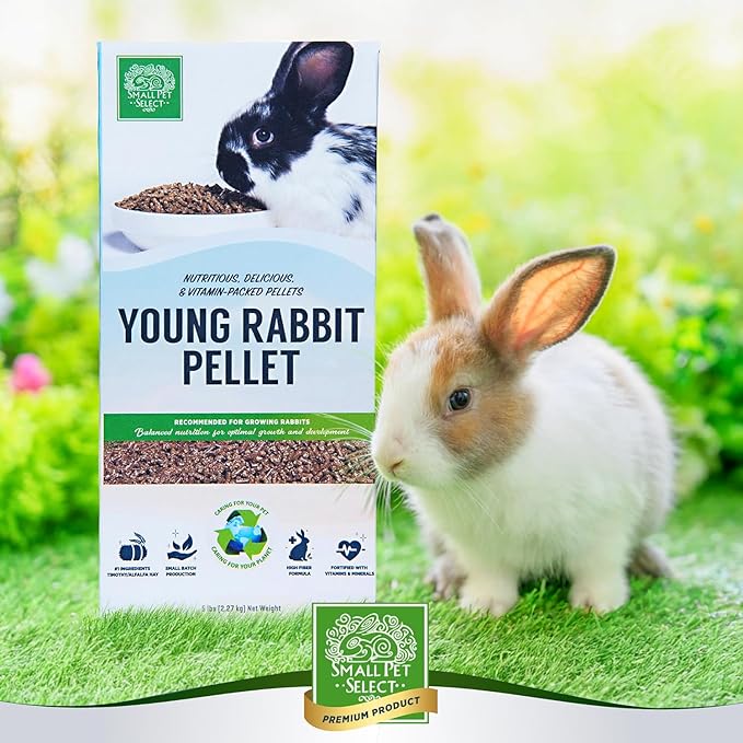 Small Pet Select Young Rabbit Pellet Food, Pellets, Treats for Bunny Rabbits High Fiber Timothy Hay Based Formula, 5lb