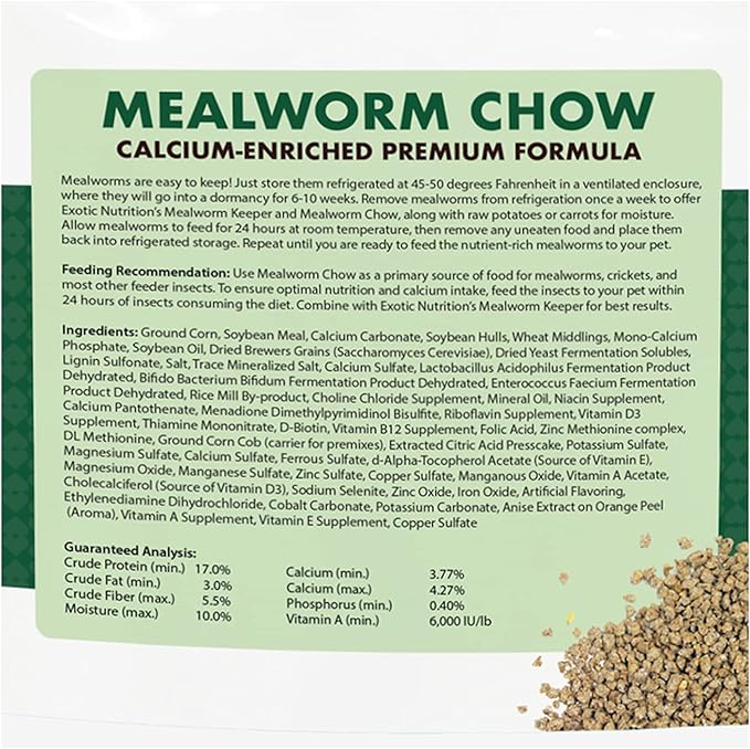 Exotic Nutrition Mealworm Chow 1 lb. - Highly Nutritional Healthy Feed for Breeding Live Feeder Mealworms (1 lb)