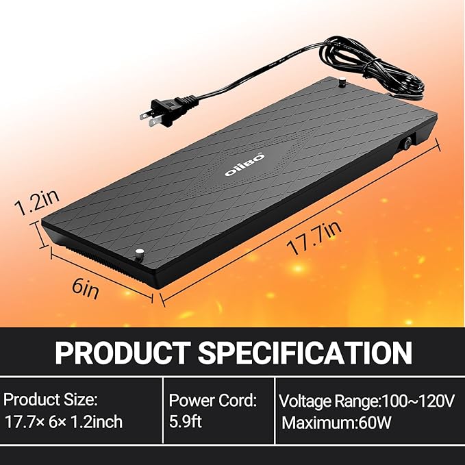 Oiibo Reptile Heat Panel Adjustable Temperature 60W Reptile Heater for Terrariums, Energy Efficient & Non-Light Reptiles Heating Plate for Snakes,Crested Gecko,Leopard,Turtles