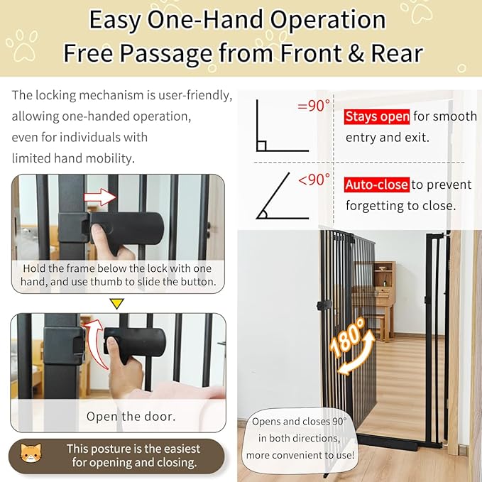 Lumizone Extra Tall Cat Gate 55.12" High Pressure Mounted Extra Wide 2025 New (17 Sizes) 1.37" Gap No Drilling Auto-Close One-Handed Operation Tall Pet Gate for Dogs(Black, 55.12" H x 29.92"-38.38" W)