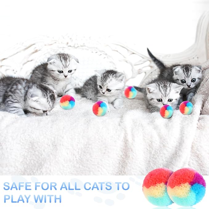 KALIONE 30 Pcs Soft Plush Cat Ball 1.2-inch Rainbow Cat Toy Balls Fuzzy Kitty Balls Kitten Puff Balls Colorful Cat Pom Pom Balls for Cat Kitten Pet Playing Exercising - Image 7