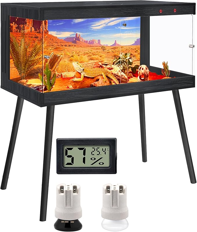 Royxen Bearded Dragon Tank, 36 Gallon Reptile Tank with Leg Stand,Built-in Lighting Reptile Enclosure, Tempered Glass Bearded Dragon Encloure for Chameleon (Black,32"x 16"x 16")