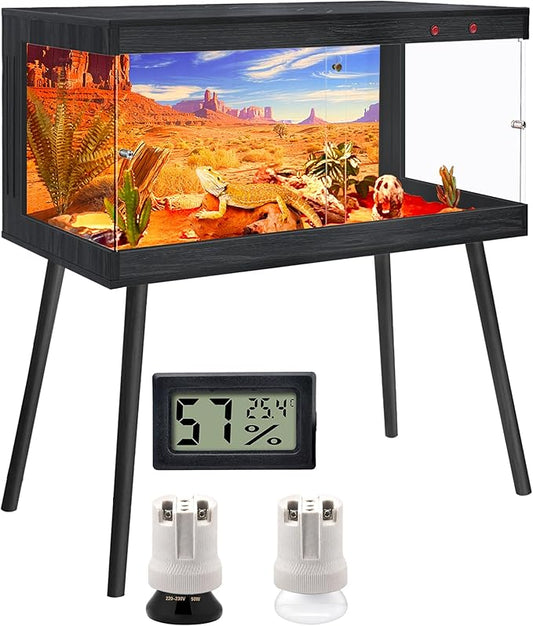 Royxen Bearded Dragon Tank, 36 Gallon Reptile Tank with Leg Stand,Built-in Lighting Reptile Enclosure, Tempered Glass Bearded Dragon Encloure for Chameleon (Black,32"x 16"x 16")