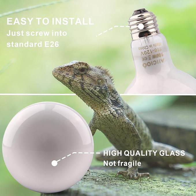 Aiicioo Reptile Basking Light Bulb - 100W Reptile Heat Lamp Basking Bulb Incandescent Light Bulb for Bearded Dragon Turtle Hermit Crab Gecko Lizard Daylight 4 Pack