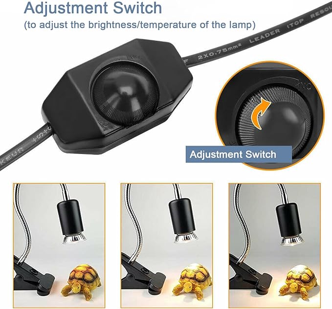 Heat lamp for reptiles，UVA UVB Turtle Heating Lamp with Two Heat Bulbs, Turtle Basking Light with 360° Rotatable Hose & Clamp & Adjustable Switch for Bearded Dragon Reptiles Turtle Lizard Snake