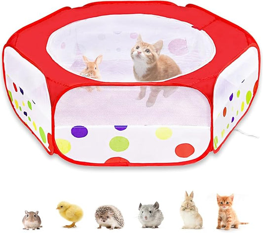 Small Animal Playpen with Cover, Portable Pop Up Pet Enclosure for Rabbits, Guinea Pigs, Hamsters, Chinchillas, Ferrets & Kittens, Indoor Outdoor Waterproof Play Pen, Cage Tent & Chick Brooder Box